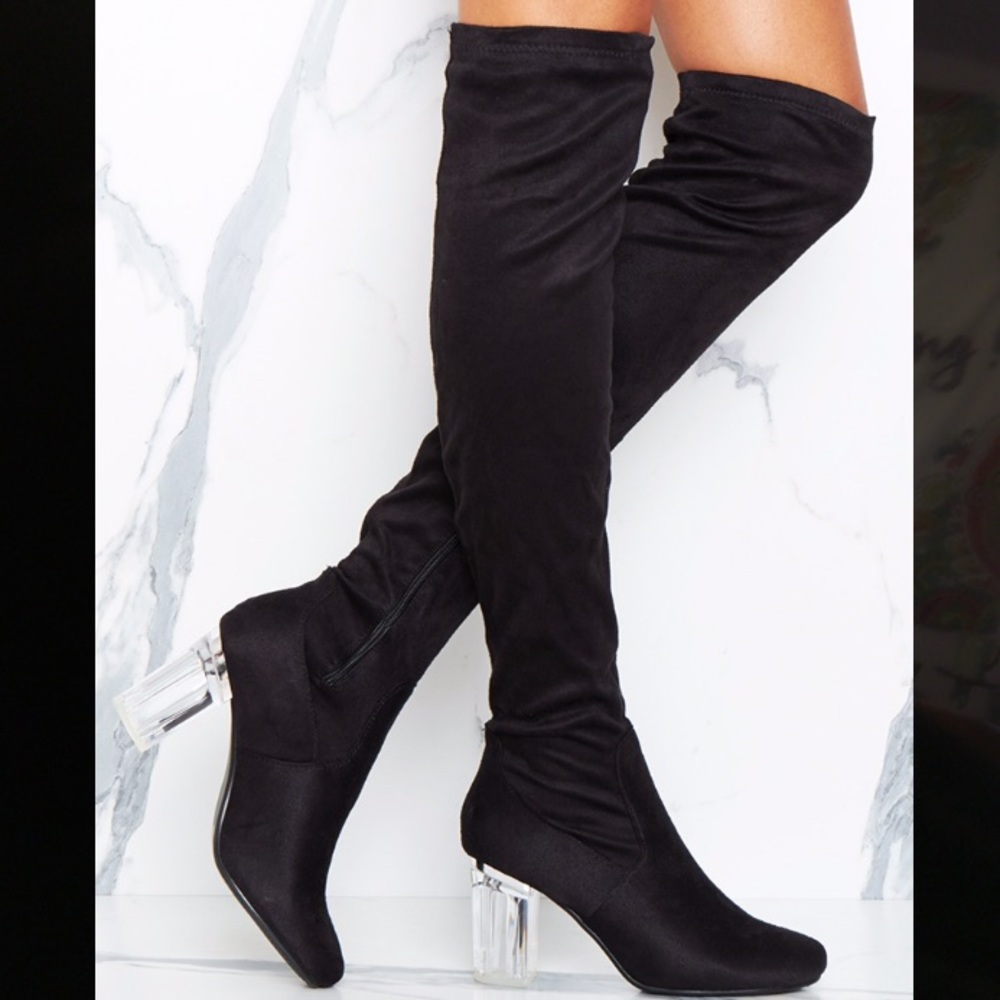 Velvet knee-high boots